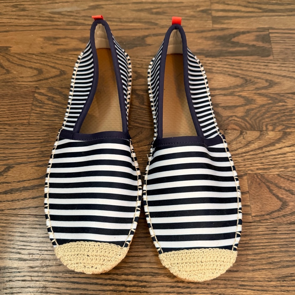 Sea Star Mariner Beachcomber Espadrille Water Shoes White Navy Stripes Size 10